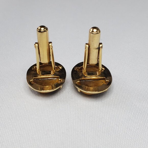 Vintage Gold-Tone Oval Tiger Eye Gemstone Cufflinks For Men - Picture 13 of 15